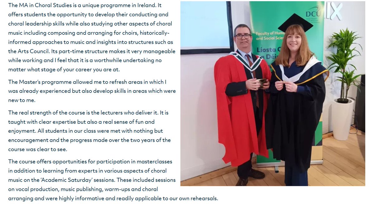 Music @ DCU (@music_dcu) on Twitter photo A wonderful account of the MA in Choral Studies from graduate Sinéad Crowley. Applications open for September 2025 entry - see dcu.ie/DC664 for details or get in touch with the Programme Chair, Dr Róisín Blunnie. <a href="/HumanitiesDCU/">Faculty of Humanities & Social Sciences @ DCU</a> <a href="/DCU/">Dublin City University</a> <a href="/Sing_Ireland/">Sing Ireland</a> A wonderful account of the MA in Choral Studies from graduate Sinéad Crowley. Applications open for September 2025 entry - see dcu.ie/DC664 for details or get in touch with the Programme Chair, Dr Róisín Blunnie. <a href="/HumanitiesDCU/">Faculty of Humanities & Social Sciences @ DCU</a> <a href="/DCU/">Dublin City University</a> <a href="/Sing_Ireland/">Sing Ireland</a>