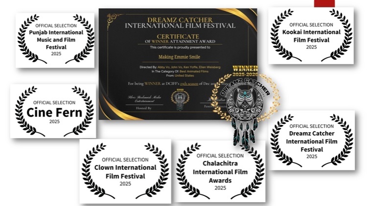 Ellen Weisberg (@siggieulfdots) on Twitter photo Amazing news! "Making Emmie Smile" was just selected by Dreamz Catcher International Film Festival <a href="/DCIFF2021/">Dreamz Catcher IFF</a> via FilmFreeway.com! -
Award Winner!
And new selections:
Punjab Int Music & Film Festival!
Cine Fern!
Clown Int FF!
Chalachitra Int Film Awards!
Kookai Int FF! Amazing news! "Making Emmie Smile" was just selected by Dreamz Catcher International Film Festival <a href="/DCIFF2021/">Dreamz Catcher IFF</a> via FilmFreeway.com! -
Award Winner!
And new selections:
Punjab Int Music & Film Festival!
Cine Fern!
Clown Int FF!
Chalachitra Int Film Awards!
Kookai Int FF!