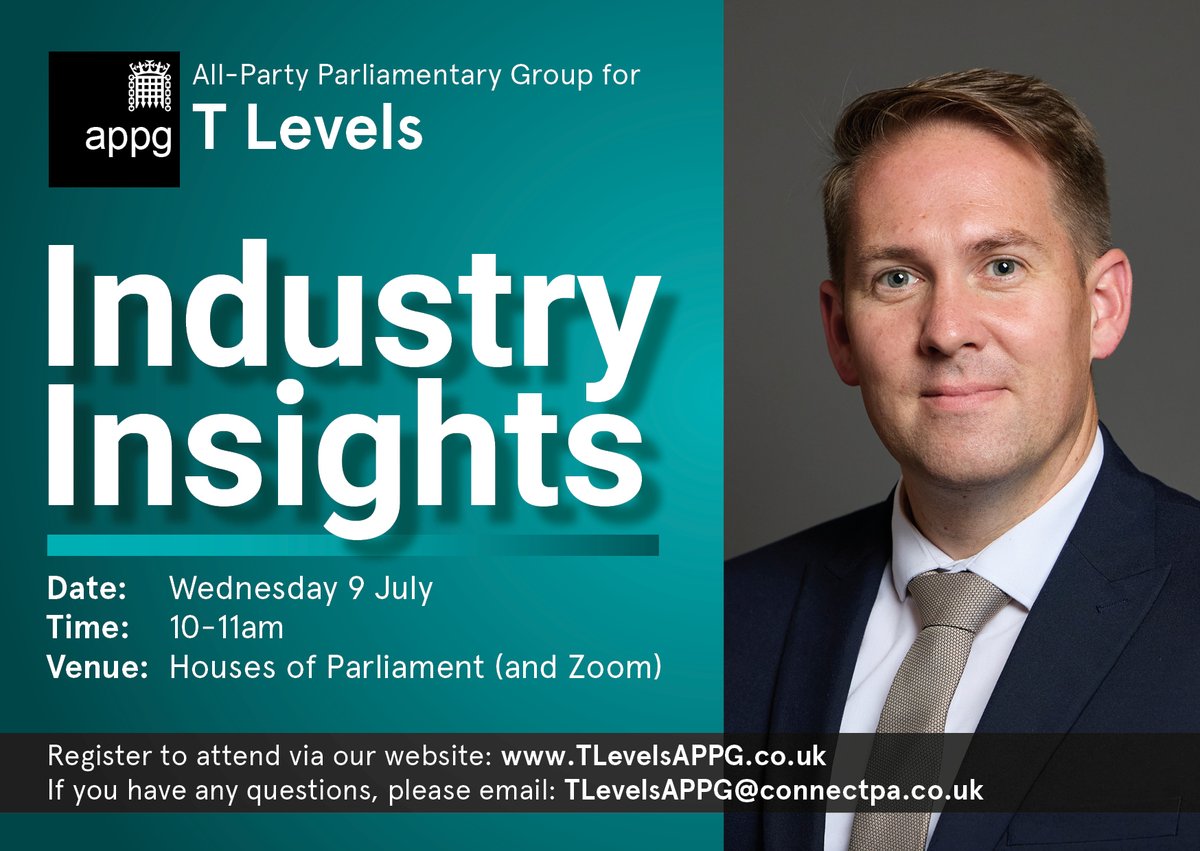 Joined by panellists from the NHS, Specsavers, and SMEs, the next session of the APPG for T Levels will include industry insights into student placements.

With in-person spots limited, be sure to register your interest in attending here: forms.office.com/e/9aeqL2vZvm