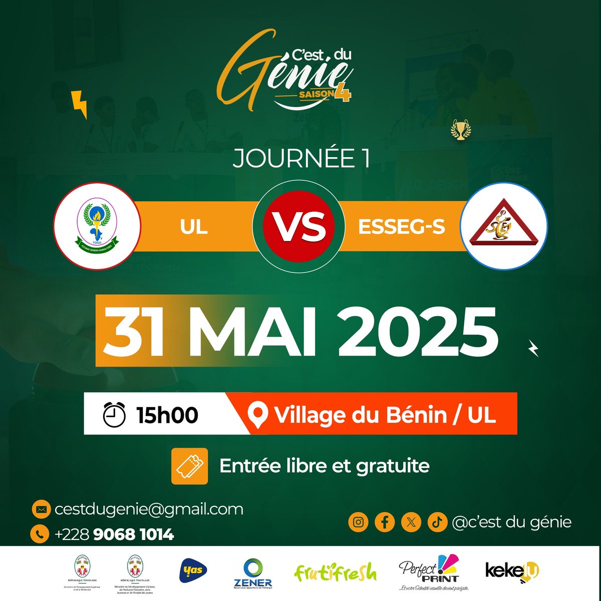 Quelle meilleure affiche autre que celle de la finale de l'année dernière pour entamer cette nouvelle saison ? 

ESSEG Statistiques arrivée 2e l'an passé va essayer de prendre sa revanche contre la triple Championne. 

Entrée libre et gratuite. 

📱: +228 9068 1014

#CDuGenie