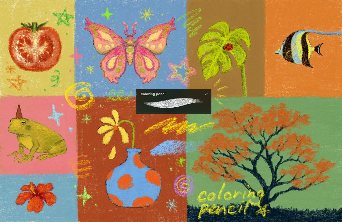 (sample) coloring pencil จาก
#leejbrush vol.1 คับ 🍅✨🌱⭐️🐠🐞