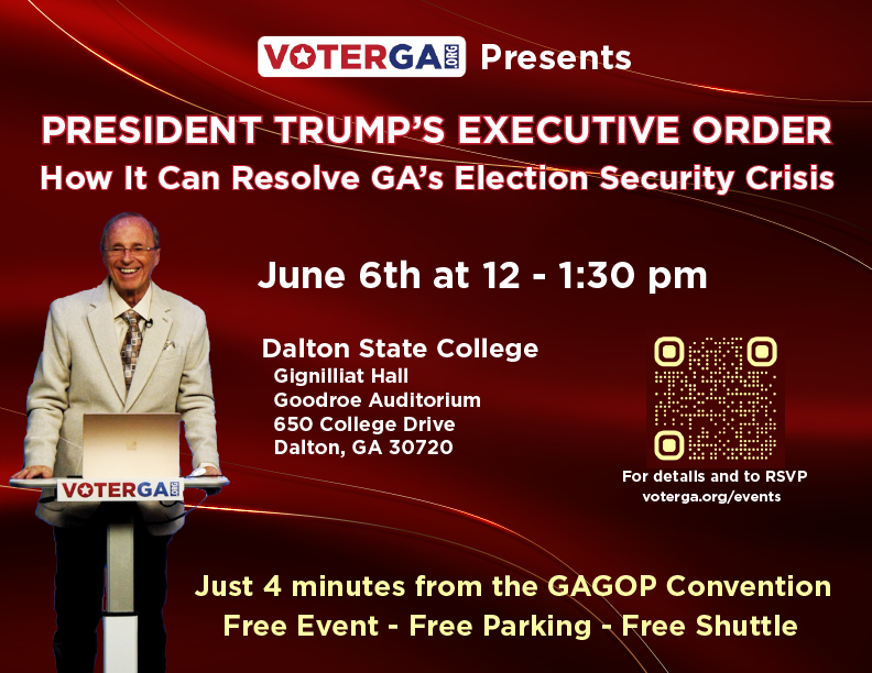 VoterGa's tweet image. Don’t miss it!
VoterGA Seminar - President Trump’s Executive Order: How it can resolve Georgia’s security crisis
Friday, June 6th at noon
Dalton State College
Free event
Click to RSVP voterga.nationbuilder.com/dalton