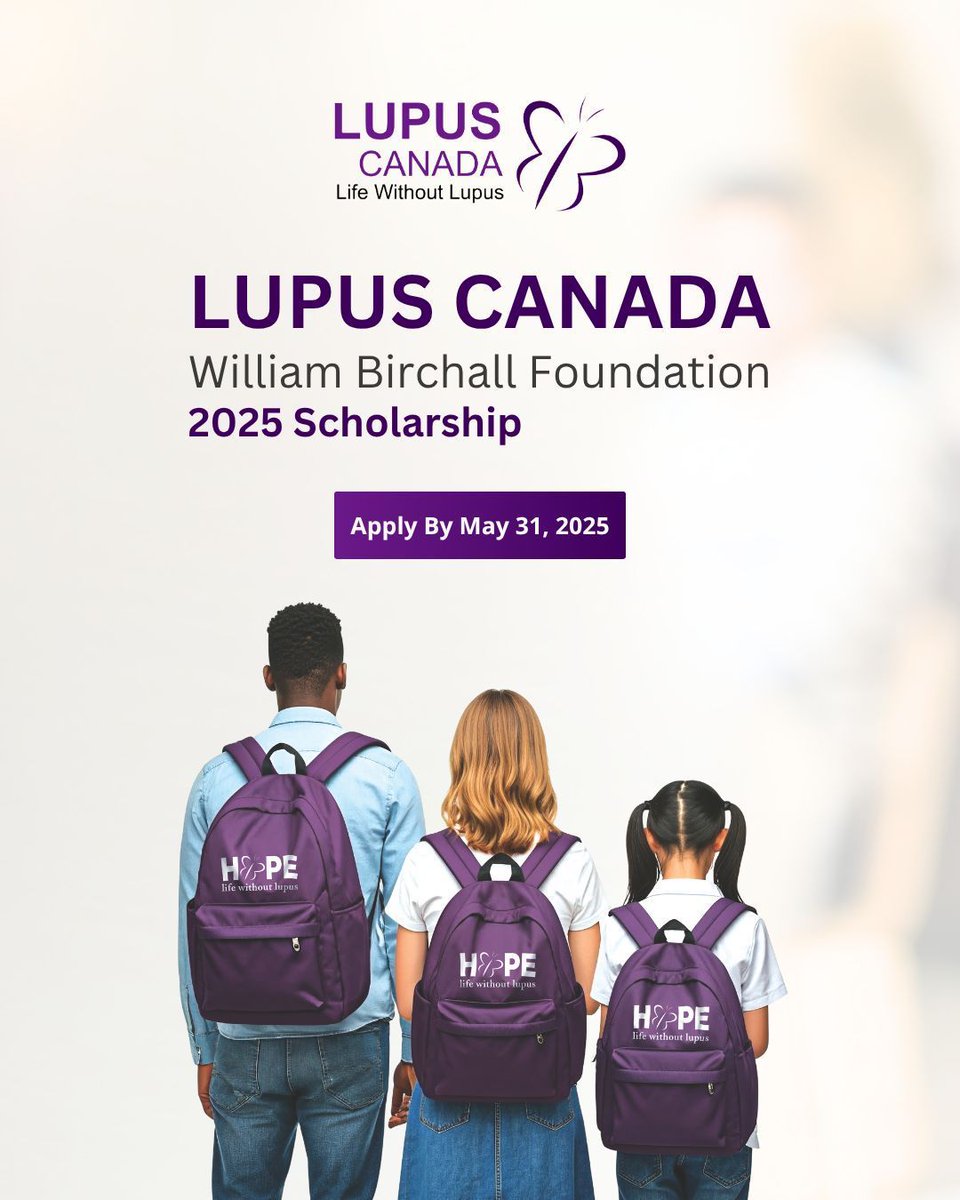 🎓 Final reminder to apply for Lupus Canada's $2500 William Birchall Foundation Scholarship

Deadline: May 31, 2025
Open to college, university, and trade students

To learn more visit lupuscanada.org/scholarships/

#LupusScholarship #LupusCanada #StudentSupport #LupusAwareness