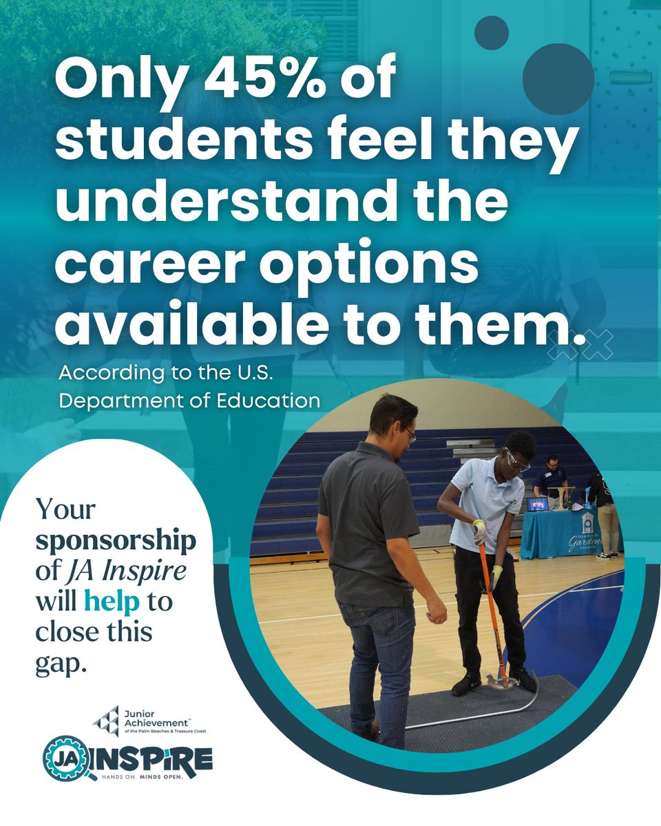 🌟 Want to make a lasting difference in your community?

Join us in shaping the future workforce through JA Inspire—a powerful, hands-on career exploration experience for every 8th grader in Palm Beach County.

📩 Get involved today! Visit secure.qgiv.com/for/2ji/event/…