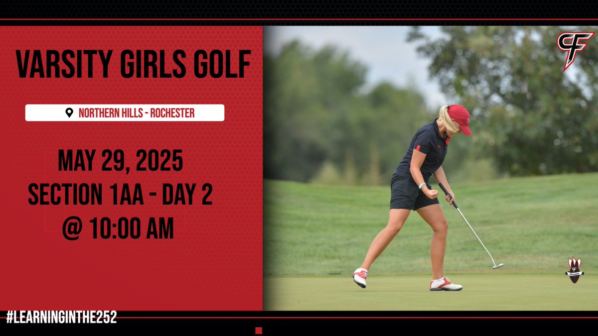 Good luck to the Bomber Girls Golf participants competing in Day 2 of the Section 1AA Girls Golf Tournament today!
@ Northern Hills in Rochester
@ 10:00 am
Good luck Bombers!!!
#LearningInThe252