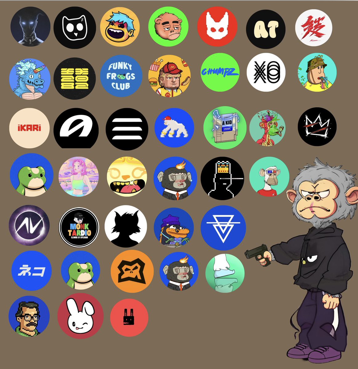 Collab patners

<a href="/ApeMind_/">Ape Mind</a> <a href="/OwlsLabs/">Owls 🦉</a> <a href="/Degenft_io/">DEGEN NFT</a> <a href="/rillaboltclub/">RillaBolt Club</a>  @BatsOnApe <a href="/AquaToons/">Aqua Toons</a> <a href="/kaizenonape/">Kaizen Apes</a> <a href="/funkyfrogclub/">Funky Frogs Club</a> <a href="/Trumpixel_ape/">TrumPixel</a> <a href="/chumpzonape/">ChumpzOnApe</a> <a href="/IkariNFT/">IKARI</a> <a href="/ApeChainRILLAZ/">RILLAZ 🦍</a> <a href="/AKidOnApe/">A KID</a> <a href="/junglekingz_/">JUNGLE KINGZ</a>  <a href="/designertoshiro/">DSNRS 🐸</a> <a href="/DrunkeesonApe/">Drunkees on Ape</a> <a href="/nakaveres/">NakaVeres On Ape</a> <a href="/intraVerse_Game/">Intraverse</a> <a href="/Monktardio/">Monktardio</a> <a href="/FelineFiendz/">Fiendz</a>