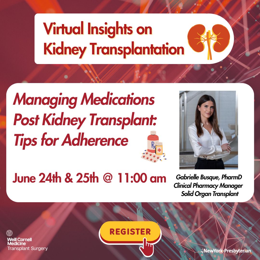 Very excited about our upcoming June ‘Virtual Insights on Kidney Transplantation’ webinar featuring our PharmD 💊 Gaby! We are lucky to have her join us. Make sure to sign up. ow.ly/xaJv50W0MP6