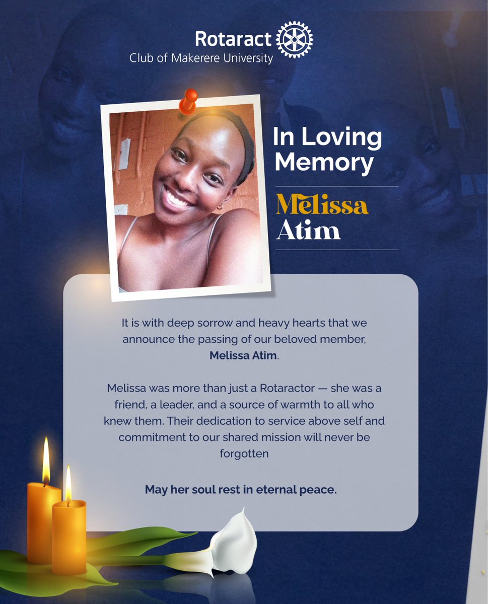 It is with deep sorry that we annouce the passing of one of our club members Melissa Atim.🫂

We will forever hold you in our hearts, your bright smile brought such warmth to the club.

Until we meet again beloved.♥️ 
May her soul rest in eternal peace.🕊️