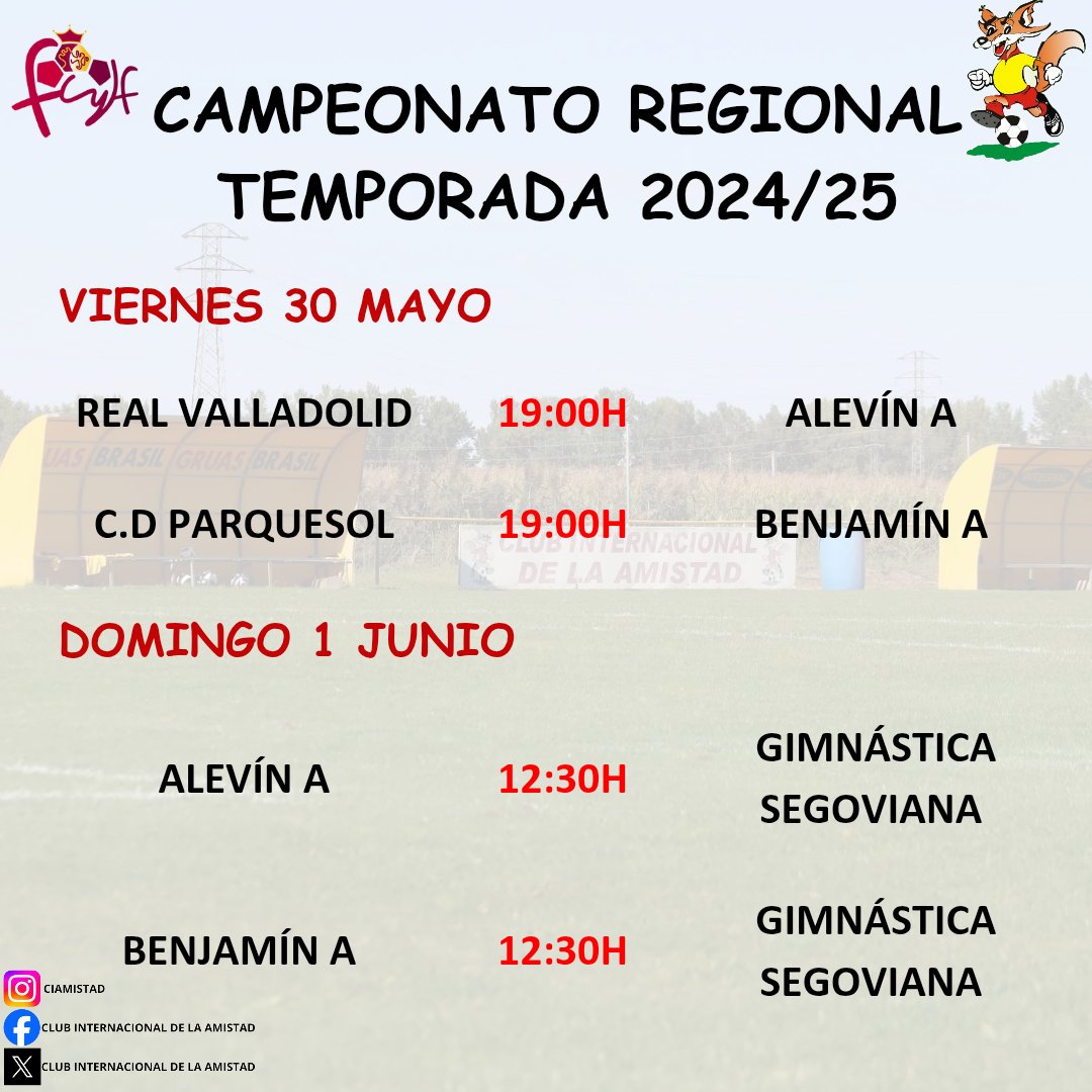 Próximos partidos del Campeonato Regional para nuestros chicos del Alevín A y Benjamín A.

¡MUCHA SUERTE!