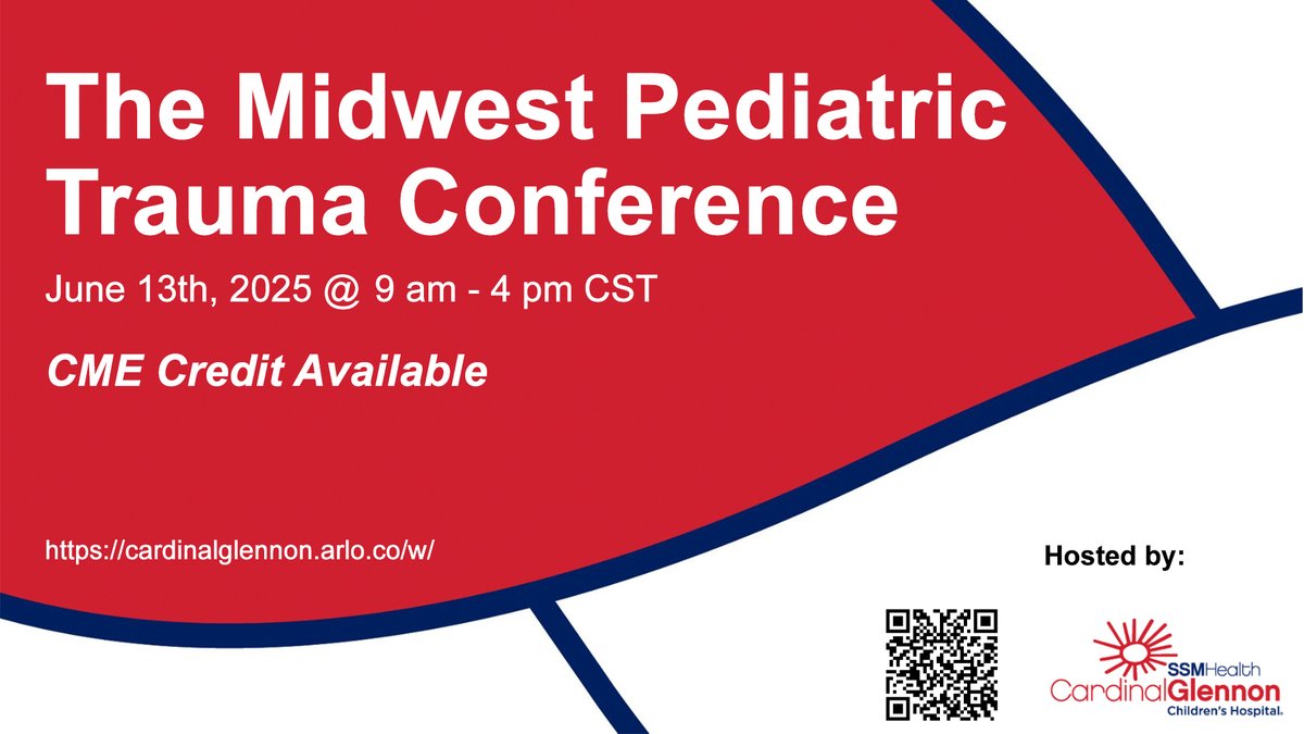 StayCurrentMD (@staycurrentmd) on Twitter photo REGISTER the 2025 Midwest Pediatric Trauma Conference!
Top experts speak on trauma resuscitation, thoracic trauma, disaster planning & more.
Earn CMEs for nurses, physicians, pharmacists, social workers, & paramedics.
arlo.pulse.ly/mxeeobg5md
<a href="/cardinalglennon/">Cardinal Glennon</a> #some4pedsurg REGISTER the 2025 Midwest Pediatric Trauma Conference!
Top experts speak on trauma resuscitation, thoracic trauma, disaster planning & more.
Earn CMEs for nurses, physicians, pharmacists, social workers, & paramedics.
arlo.pulse.ly/mxeeobg5md
<a href="/cardinalglennon/">Cardinal Glennon</a> #some4pedsurg