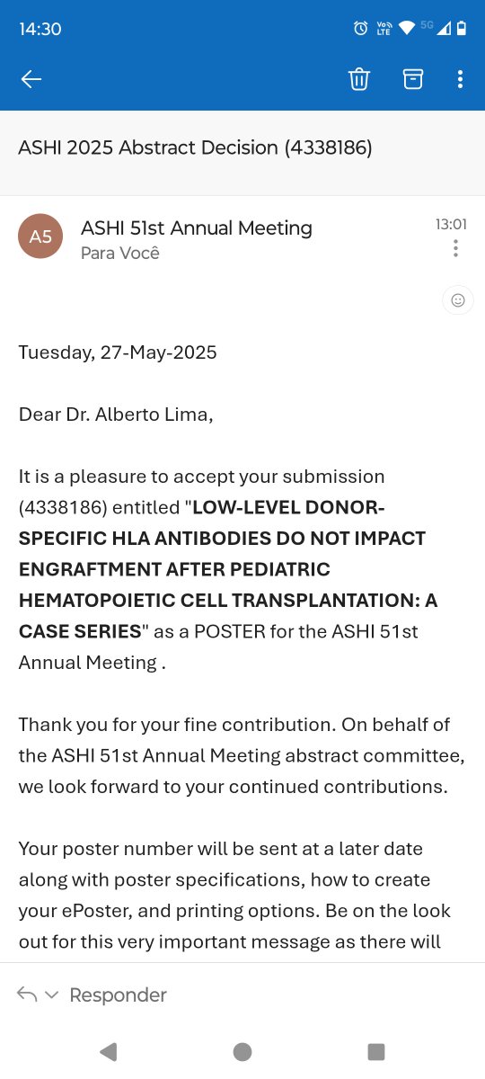 I am excited to share that our three abstracts submitted for the ASHI 51st Annual Meeting have been selected: two for oral presentation and one as a poster! 

I look forward to discussing Histocompatibility in the HCT setting with the ASHI community! 

<a href="/CarmemBonfim1/">Carmem Bonfim</a> <a href="/ASHIHQ/">ASHI HLA</a>