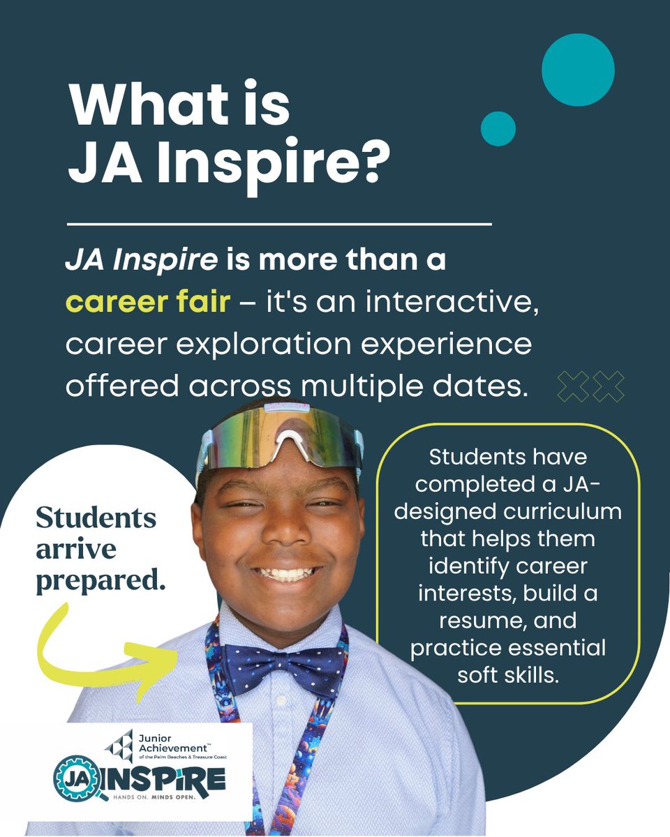 📚 JA Inspire is giving 15,000 Palm Beach County 8th graders the opportunity to explore careers, build resumes, and practice soft skills—thanks to an engaging curriculum and community support.

Sponsor JA Inspire Today: secure.qgiv.com/for/2ji/event/…

#EducationMatters #FutureReady