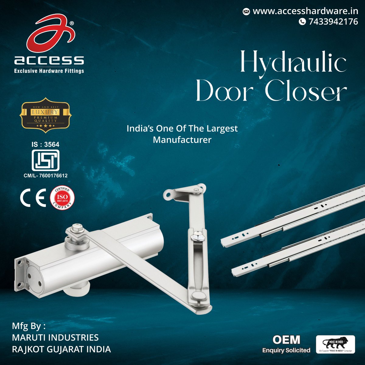 HardwareSamachr's tweet image. No more slamming doors! Access Hydraulic Door Closers make every close smooth and easy.

#MarutiIndustries #Access #AccessHardware #Rajkot #AccessDoorCloser #HydraulicDoorCloser #SilentDoorCloser #DoorHardware #BuildingMaterials #HomeImprovement