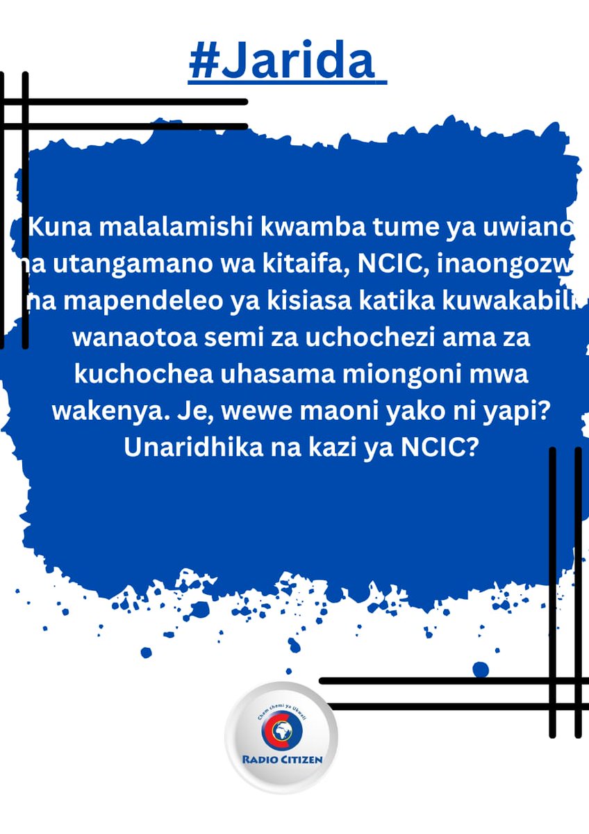 RadioCitizenFM's tweet photo. Je, maoni yako ni gani?

@COjiambo
#Jarida
#RadioNumberOne https://t.co/PJHoJov9lo