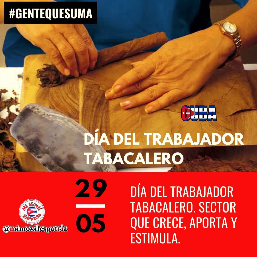 Yanelis Quiñones (@yanelisquiones3) on Twitter photo En honor al líder de la clase obrera cubana Lázaro Peña, queda instaurado un día como hoy el Día del Trabajador Tabacalero
Desde #Mayabeque felicitamos a todos los trabajadores de este importante sector que crece y aporta
#GenteQueSuma
<a href="/DiazCanelB/">Miguel Díaz-Canel Bermúdez</a>
<a href="/DrRobertoMOjeda/">Dr. Roberto Morales Ojeda</a>
<a href="/edelso_ramos/">Edelso Ramos Linares</a> En honor al líder de la clase obrera cubana Lázaro Peña, queda instaurado un día como hoy el Día del Trabajador Tabacalero
Desde #Mayabeque felicitamos a todos los trabajadores de este importante sector que crece y aporta
#GenteQueSuma
<a href="/DiazCanelB/">Miguel Díaz-Canel Bermúdez</a>
<a href="/DrRobertoMOjeda/">Dr. Roberto Morales Ojeda</a>
<a href="/edelso_ramos/">Edelso Ramos Linares</a>