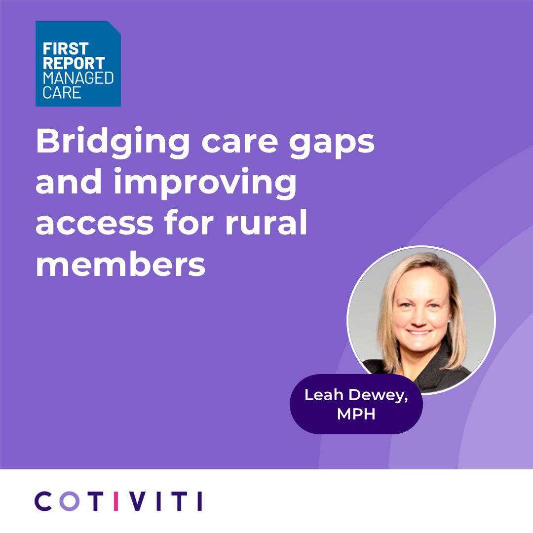 Cotiviti (@cotiviti) on Twitter photo Data-driven outreach, local partnerships, and personalized education are essential tools for closing care gaps for rural members and improving HEDIS and Medicare Star Ratings.
Cotiviti 's Leah Dewey shares more insights in <a href="/FirstReportMC/">First Report Managed Care</a>. 👇
bit.ly/43jdmNu Data-driven outreach, local partnerships, and personalized education are essential tools for closing care gaps for rural members and improving HEDIS and Medicare Star Ratings.
Cotiviti 's Leah Dewey shares more insights in <a href="/FirstReportMC/">First Report Managed Care</a>. 👇
bit.ly/43jdmNu
