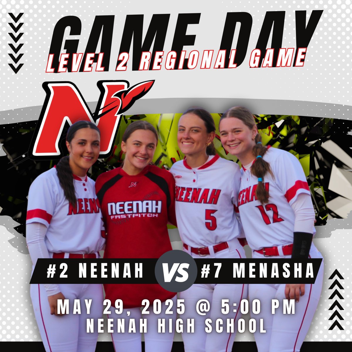 IT’S GAME DAY! After a first round bye, the #2 seed Rockets are back at it tonight vs. the #7 seed Bluejays with the Regional Champion title on the line! Come on out to NHS to cheer on our girls!
🥎: Neenah vs. Menasha
📍: Neenah High School
🕔: 5:00 p.m. (JV and Varsity)