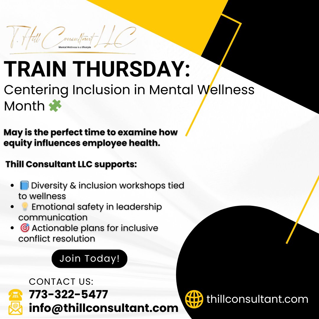 Tamika Hill (@thillconsultant) on Twitter photo Start the transformation.
π 773-322-5477 | βοΈ info@thillconsultant.com
π thillconsultant.com
#DEITraining #TrainThursday #InclusiveWorkplace #ThillConsultant Start the transformation.
π 773-322-5477 | βοΈ info@thillconsultant.com
π thillconsultant.com
#DEITraining #TrainThursday #InclusiveWorkplace #ThillConsultant