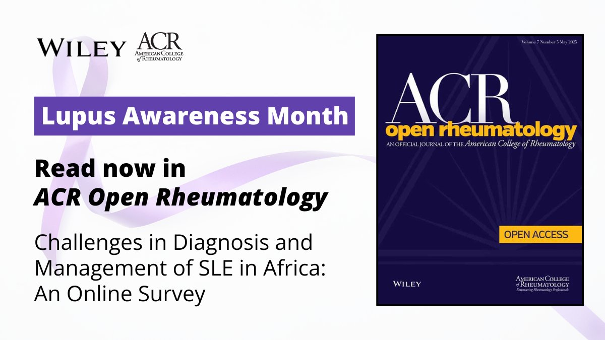 Wiley Clinical Health (@wileyhealth) on Twitter photo Researchers surveyed African physicians about challenges in diagnosis and management of systemic lupus erythematosus (#SLE) in this study published in ACR Open Rheumatology: ow.ly/QoBh50VRKNk
#LupusAwarennessMonth
<a href="/ACR_Journals/">ACR_Journals</a> <a href="/ACRheum/">American College of Rheumatology</a> Researchers surveyed African physicians about challenges in diagnosis and management of systemic lupus erythematosus (#SLE) in this study published in ACR Open Rheumatology: ow.ly/QoBh50VRKNk
#LupusAwarennessMonth
<a href="/ACR_Journals/">ACR_Journals</a> <a href="/ACRheum/">American College of Rheumatology</a>