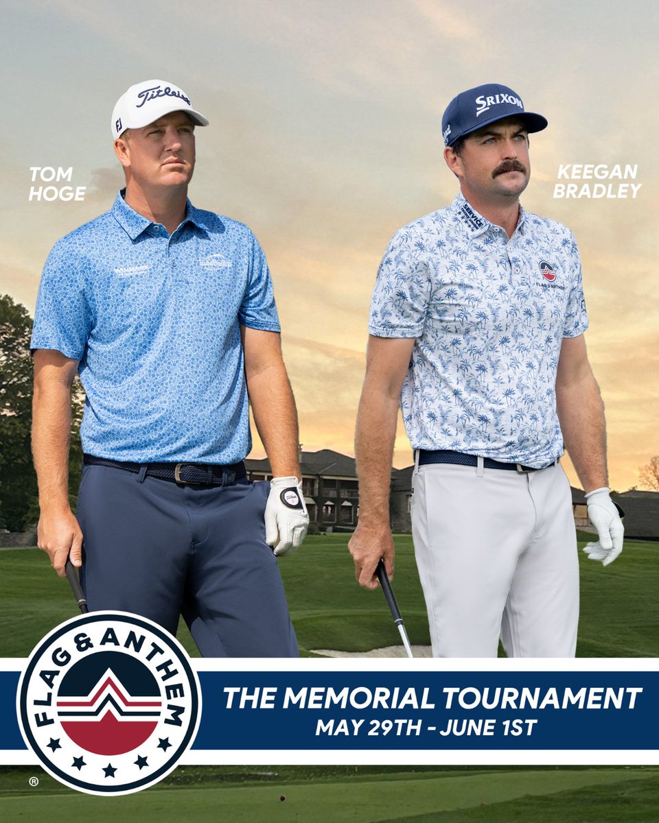 Flag & Anthem (@flagandanthemco) on Twitter photo Off to Dublin, OH for birdies ⛳️ <a href="/keeganbradley1/">Keegan Bradley</a> and <a href="/hogegolf/">Tom Hoge</a> are taking on The Memorial at Muirfield Village, Jack Nicklaus’s backyard and one of the toughest tests on Tour. Fast greens, deep rough, and no mulligans!
⛳️ <a href="/hogegolf/">Tom Hoge</a> – 12:15pm
⛳️ <a href="/keeganbradley1/">Keegan Bradley</a> – 1:40pm Off to Dublin, OH for birdies ⛳️ <a href="/keeganbradley1/">Keegan Bradley</a> and <a href="/hogegolf/">Tom Hoge</a> are taking on The Memorial at Muirfield Village, Jack Nicklaus’s backyard and one of the toughest tests on Tour. Fast greens, deep rough, and no mulligans!
⛳️ <a href="/hogegolf/">Tom Hoge</a> – 12:15pm
⛳️ <a href="/keeganbradley1/">Keegan Bradley</a> – 1:40pm