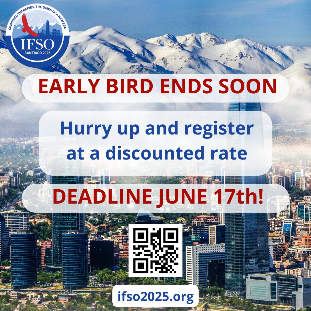 IFSO 2025 SANTIAGO 🇨🇱
Less than 3 weeks left to register at a discounted rate! 
Hurry up and register NOW on
ifso2025.org

#IFSO2025 #IFSO2025SANTIAGO