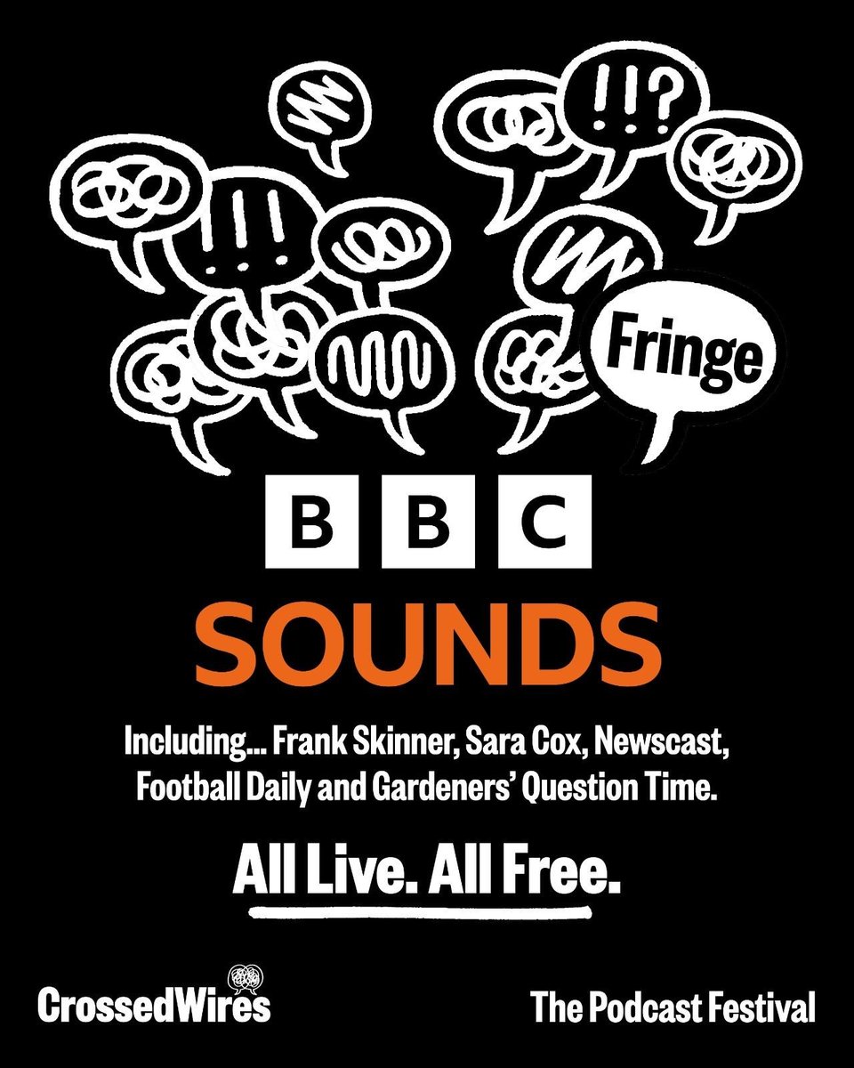 🚨 Thrilled to announce a major new partnership between BBC Sounds and the Crossed Wires Podcast Festival. The BBC will be coming to Sheffield from 4th-6th July with some of their biggest podcasts and talent, to provide and entirely FREE weekend of incredible live shows...