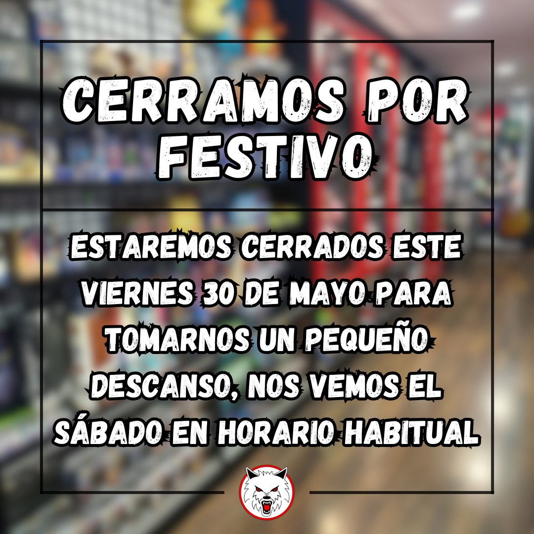 📣 Este viernes 30/05 estaremos cerrados por festivo.
Nos vemos el sábado en horario habitual para seguir disfrutando del hobby contigo 🃏🎲

¡Gracias por tu comprensión! 🐺

#Diadecanarias #TCG #juegosdemesa
