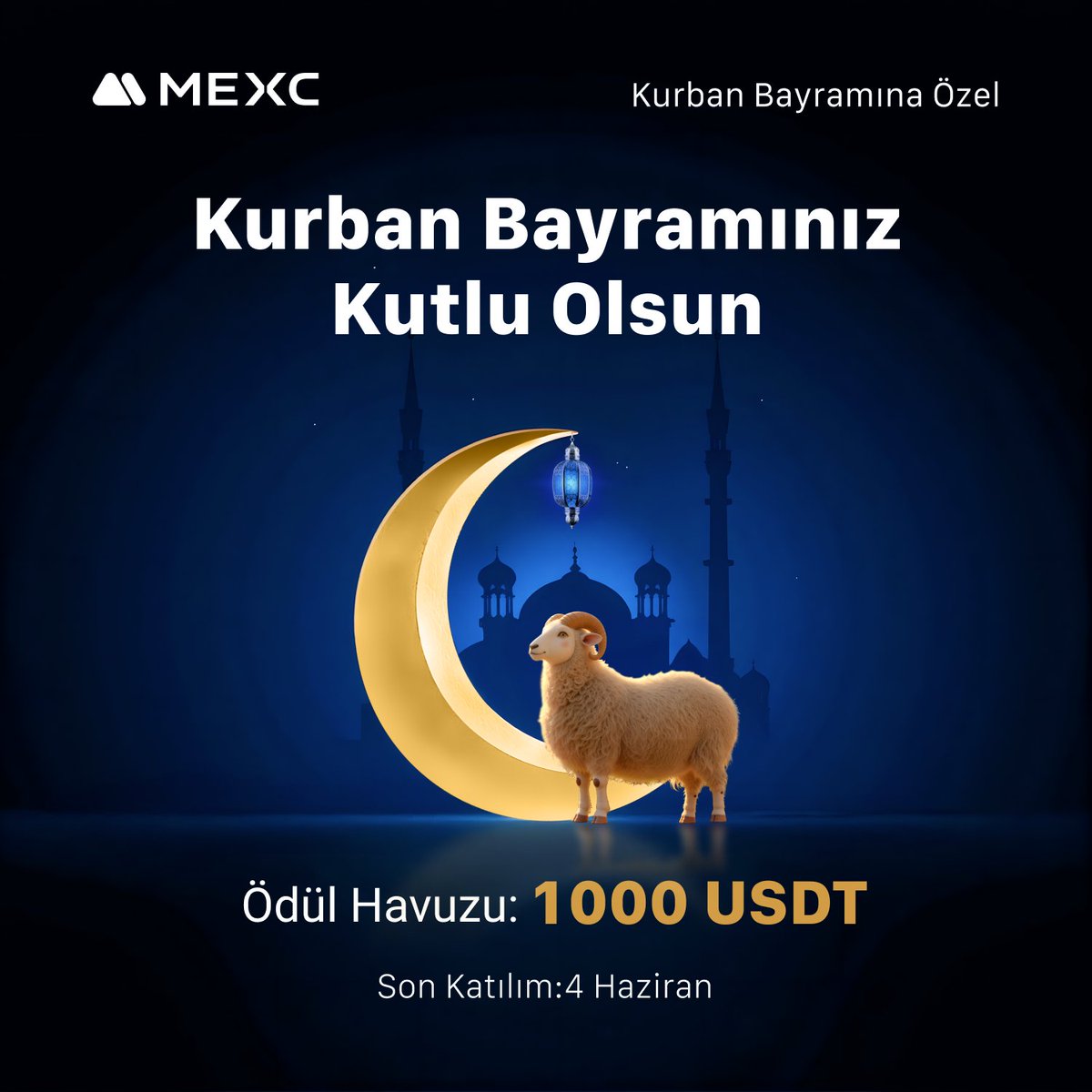 🎉 Kurban Bayramı Özel MEXC Etkinliği Başladı! 🐑

😎 Küçükbaş kurbanlık kazanmak için işlem yarışmasına hazırsak başlayalım!

🔹 En yüksek işlem hacmine sahip ilk 3 kişiye:
🥇 1.'ye Hazır Küçükbaş Kurbanlık veya 400 USDT
🥈 2.'ye 200 USDT
🥉 3.'ye 100 USDT

🔹 Ayrıca, 10,000