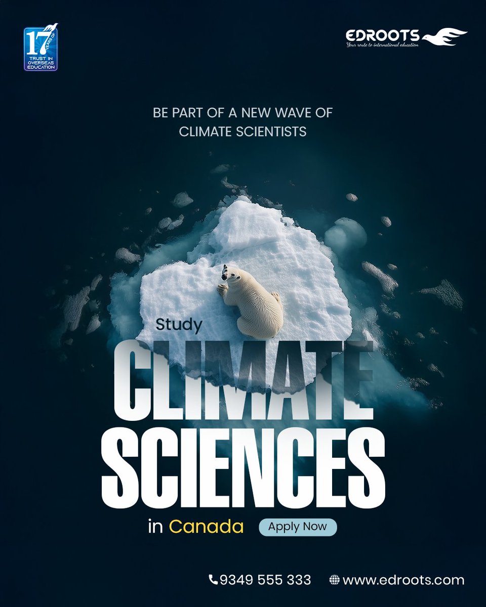 Study #ClimateScience in Canada — Where you learn the language of Earth's Climate Systems!

Climate data, shifting ecosystems, rising temperatures — our planet speaks in patterns.

Connect with #Edroots: 📞+91 9349 555 333.

📌 Follow us on WhatsApp:
bit.ly/EdrootsInterna…