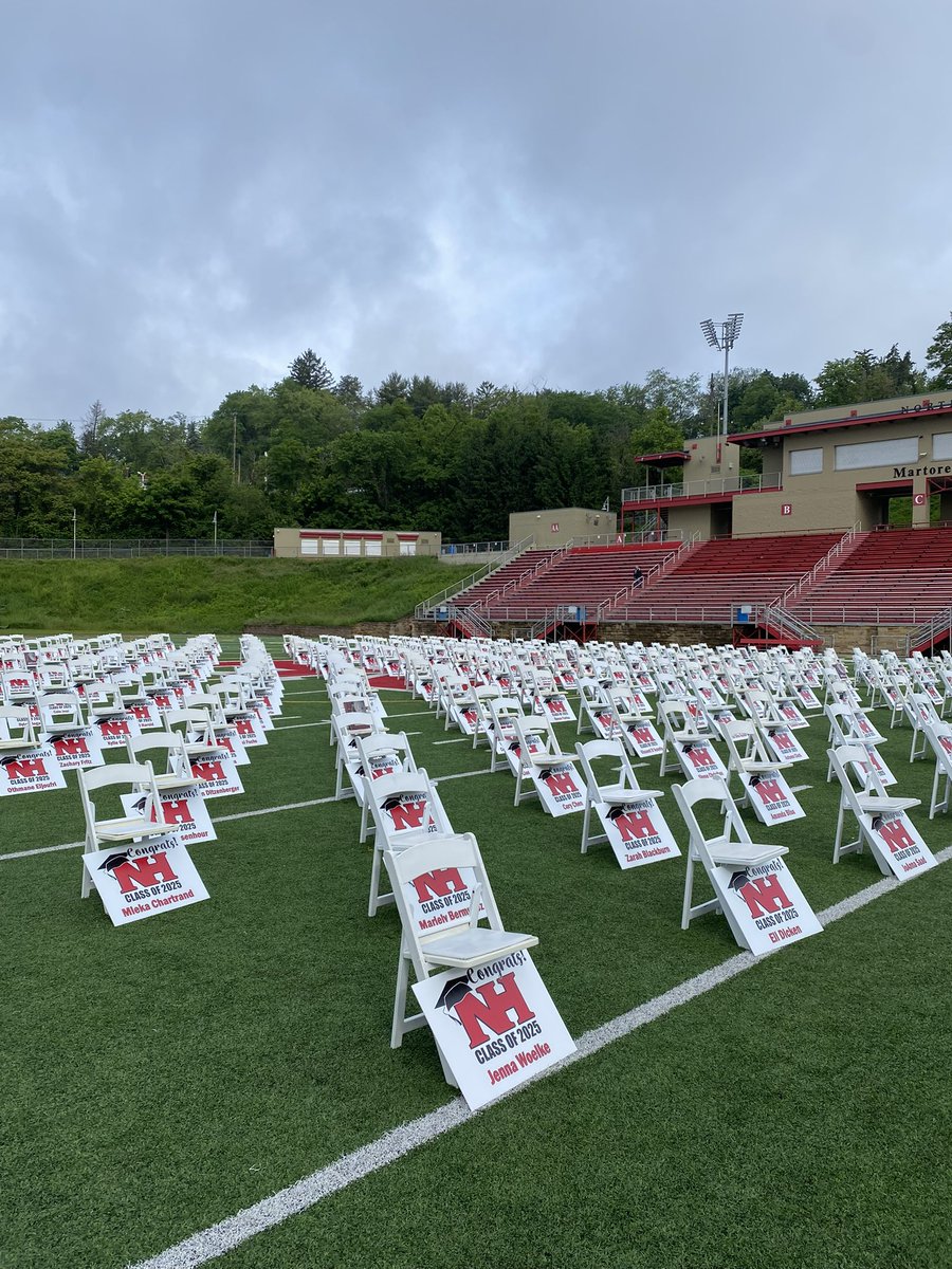 The stage is set for tomorrow night! 🤞 for no rain! #nhproud #nhclassof2025 #classof2025