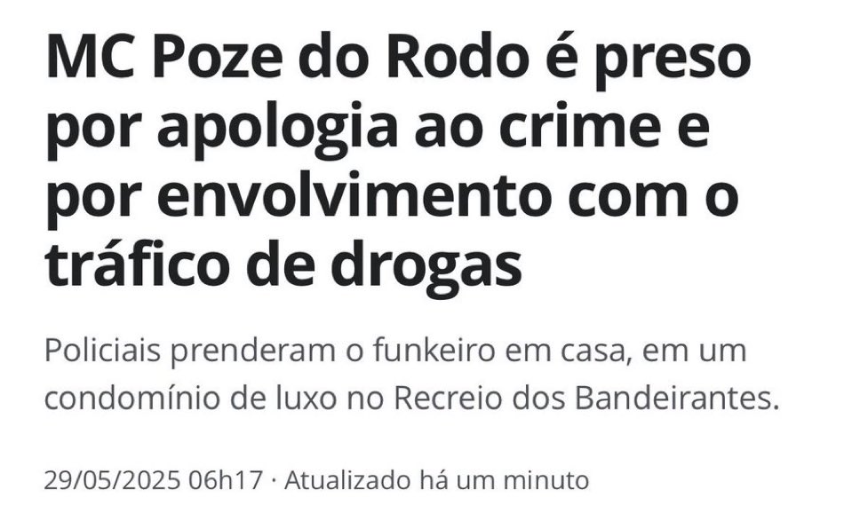Bom dia!

Parece que alguém recebeu uma visita especial logo cedo…

Desde que o PL Anti-Oruam se tornou um movimento nacional, essa pauta ganhou a proporção que merecia, e finalmente os apaniguados do crime organizado estão sentindo o efeito.

E detalhe: prender apologista é só