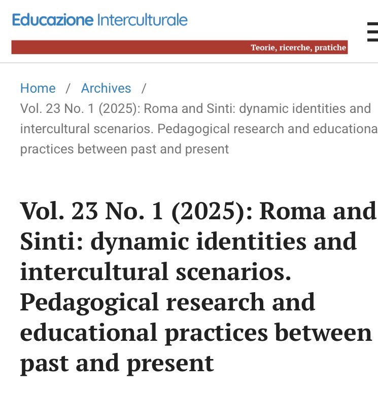 E’ online il fascicolo di #EducazioneInterculturale dedicato ai #rom e #sinti che abbiamo curato insieme a Greta Persico e Luca Bravi 

educazione-interculturale.unibo.it/issue/view/1375

<a href="/unar_norazzismi/">Unar</a>