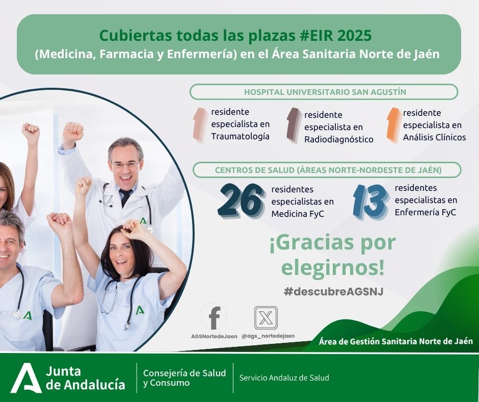 📢 Hoy es un gran día para el #AGSN: se han cubierto todas las plazas de la convocatoria #EIR2025.

4⃣2⃣ nuevos residentes que se incorporarán en breve a nuestros 🏥 centros sanitarios y a los que estaremos encantados de recibir, enseñar y acompañar.

¡Gracias!

#descubreAGSNJ