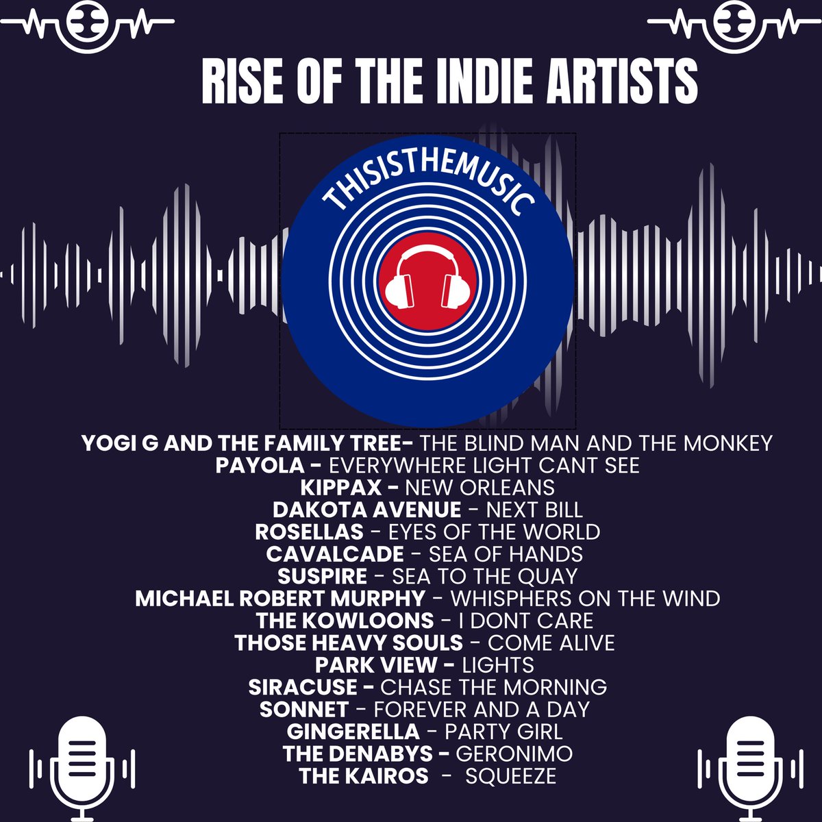 ThisIsTheMusic_ (@thisisthemusic2) on Twitter photo All new Rise of Indie Artists
<a href="/Yogi_Gmusic/">YOGI-G & THE FAMILY TREE</a> <a href="/PayolaMusicUK/">PAYOLA</a> Kippax <a href="/dakotaavenuex/">Dakota Avenue</a> <a href="/RosellasBand/">Rosellas</a> <a href="/Cavalcade__/">CAVALCADE</a> <a href="/suspiretheband/">Suspire</a> <a href="/MRobertMurphy/">Michael Robert Murphy</a> <a href="/thekowloons/">The Kowloons</a> <a href="/thoseheavysouls/">Those Heavy Souls</a> <a href="/parkvi3w/">Park View</a> <a href="/siracusemusic/">SIRACUSE</a> <a href="/sonnetbanduk/">Sonnet.</a> Gingerella <a href="/TheDenabys/">The Denabys</a> <a href="/TheKairos1/">The Kairos</a>
mixcloud.com/ThisIsTheMusic… All new Rise of Indie Artists
<a href="/Yogi_Gmusic/">YOGI-G & THE FAMILY TREE</a> <a href="/PayolaMusicUK/">PAYOLA</a> Kippax <a href="/dakotaavenuex/">Dakota Avenue</a> <a href="/RosellasBand/">Rosellas</a> <a href="/Cavalcade__/">CAVALCADE</a> <a href="/suspiretheband/">Suspire</a> <a href="/MRobertMurphy/">Michael Robert Murphy</a> <a href="/thekowloons/">The Kowloons</a> <a href="/thoseheavysouls/">Those Heavy Souls</a> <a href="/parkvi3w/">Park View</a> <a href="/siracusemusic/">SIRACUSE</a> <a href="/sonnetbanduk/">Sonnet.</a> Gingerella <a href="/TheDenabys/">The Denabys</a> <a href="/TheKairos1/">The Kairos</a>
mixcloud.com/ThisIsTheMusic…