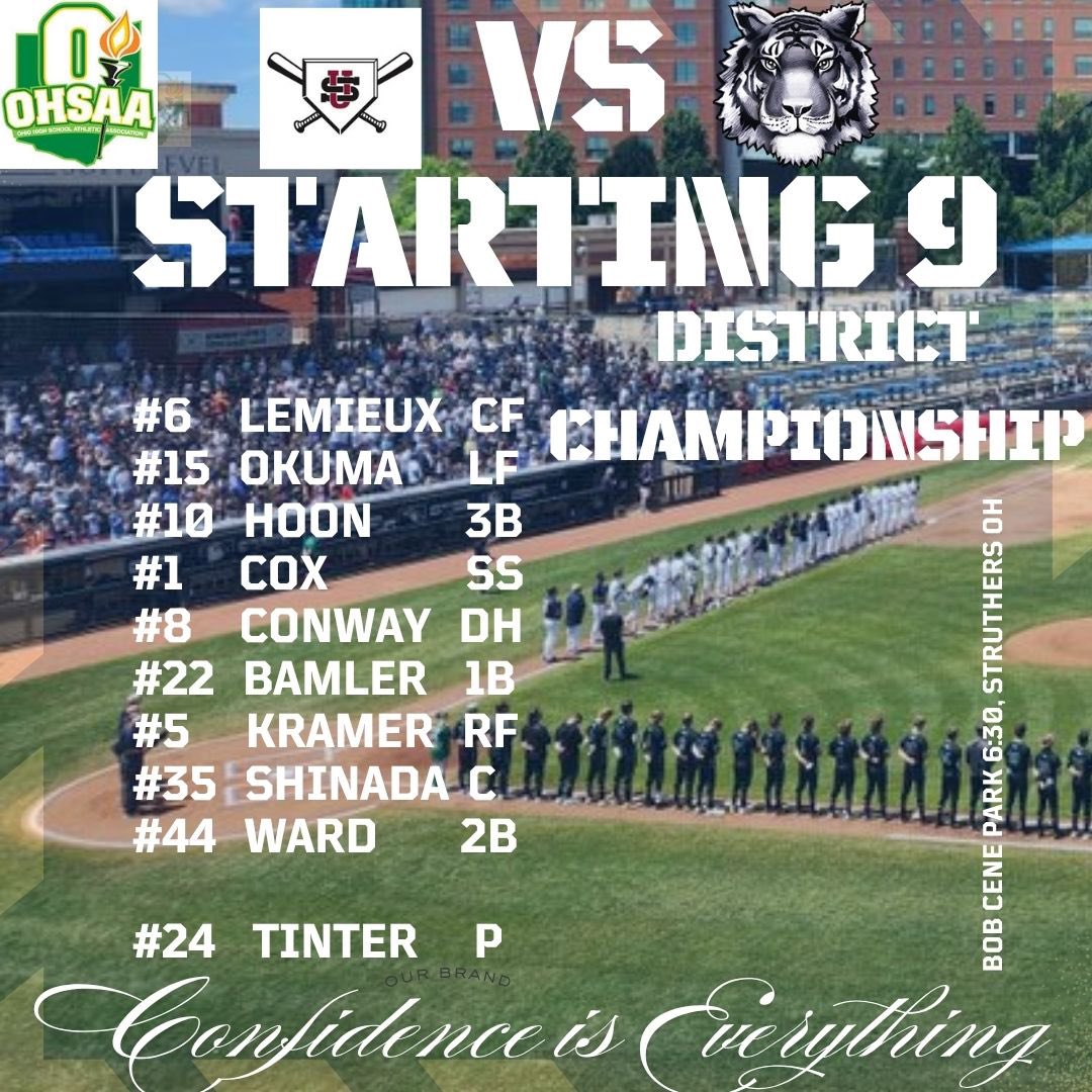 Twinsburg Tigers Baseball (@ths_baseball21) on Twitter photo 🚨⚾️ GAME DAY ⚾️🚨
🏆District Championship🏆
🆚 University School
📍Struthers, Ohio
🏟️Bob Cene Park
🌥️71°
🎟️ ohsaa.org/tickets
⏰ 6:30
<a href="/Bobby_00006/">Bobby Lemieux</a> <a href="/jd_okuma/">JD Okuma</a> <a href="/KylerHoon/">Kyler Hoon</a> <a href="/coxjason04/">Jason Cox</a> <a href="/8laneconway/">Lane Conway</a> <a href="/WilliamBamler/">William Bamler</a> <a href="/Colekramer94/">Cole Kramer</a> <a href="/ShinadaAiden/">Aiden Shinada</a> <a href="/Brevin_Ward/">Brevin Ward</a> <a href="/lucas_tinter/">Lucas Tinter</a> 🚨⚾️ GAME DAY ⚾️🚨
🏆District Championship🏆
🆚 University School
📍Struthers, Ohio
🏟️Bob Cene Park
🌥️71°
🎟️ ohsaa.org/tickets
⏰ 6:30
<a href="/Bobby_00006/">Bobby Lemieux</a> <a href="/jd_okuma/">JD Okuma</a> <a href="/KylerHoon/">Kyler Hoon</a> <a href="/coxjason04/">Jason Cox</a> <a href="/8laneconway/">Lane Conway</a> <a href="/WilliamBamler/">William Bamler</a> <a href="/Colekramer94/">Cole Kramer</a> <a href="/ShinadaAiden/">Aiden Shinada</a> <a href="/Brevin_Ward/">Brevin Ward</a> <a href="/lucas_tinter/">Lucas Tinter</a>