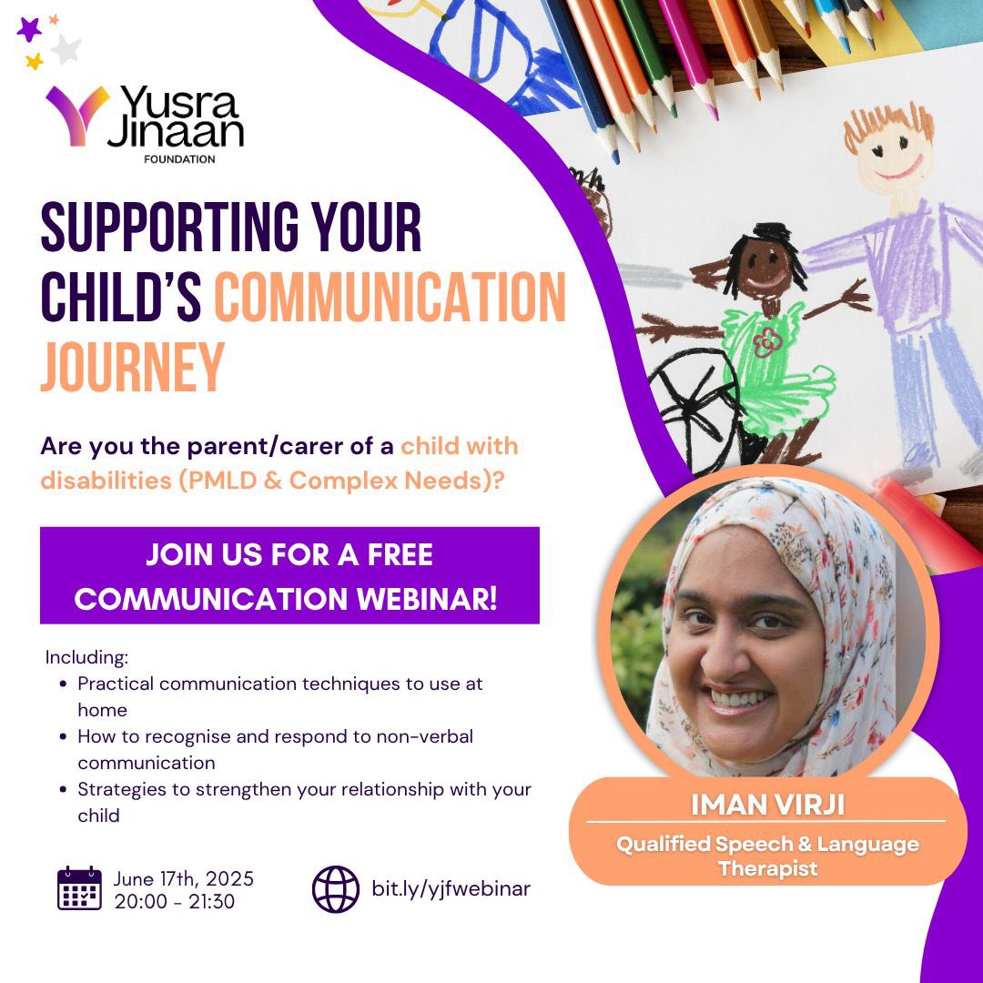 We’re bringing our FREE Communication Workshop online!

Supporting Your Child’s Communication Journey (with PMLD and Complex Needs)

🗓️ Tuesday 17 June 2025
⏰ 8:00 PM – 9:30 PM (UK time)
💻 Online webinar with a qualified Speech &amp; Language Therapist

🔗 bit.ly/yjfwebinar