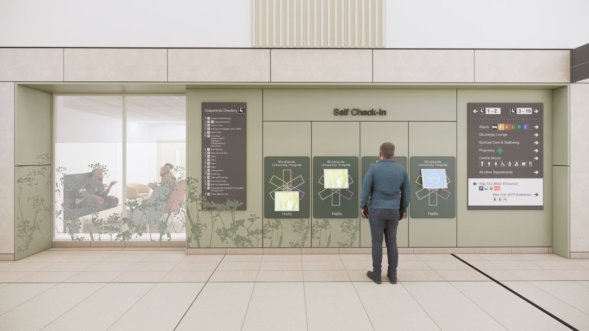 Another new concept image of design of new University Hospital Monklands - a self check-in area 
More on the project at monklands.org, with frequently asked questions on topics like vastly increased parking provision, public transport, new road access #NewMonklands