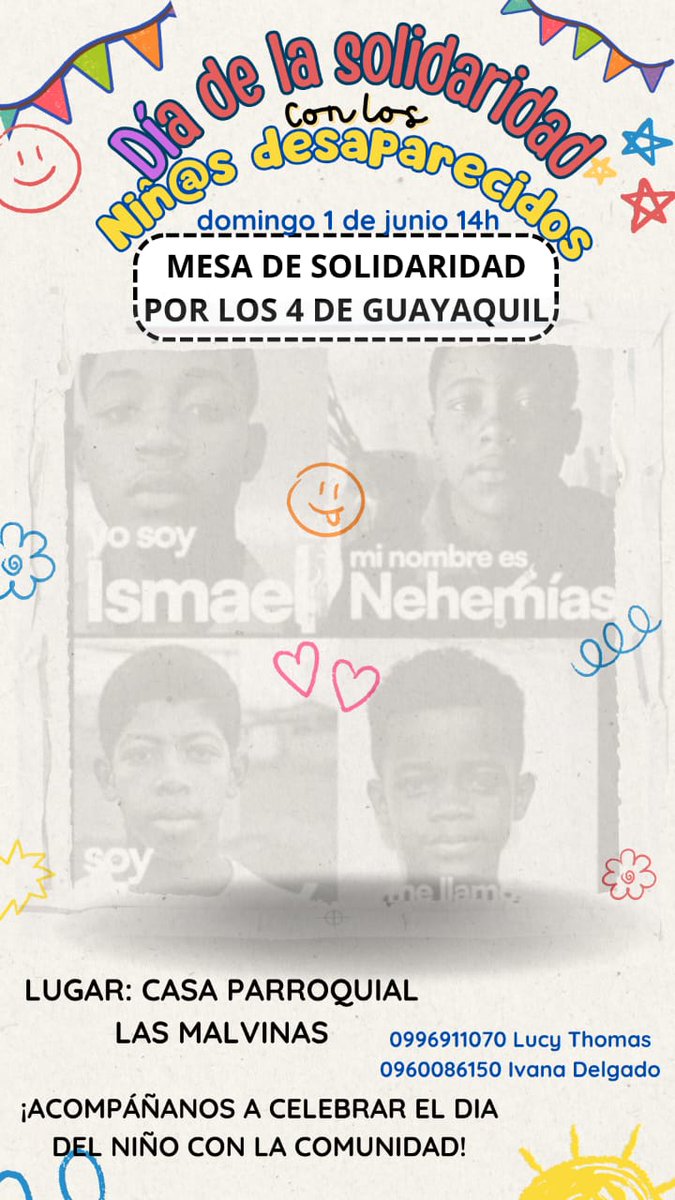 En  el día del niño y la ñiña recordamos a Josué, Ismael, Saul y Steven; y  nos juntamos por los niños y niñas de nuestra comunidad. Acompáñennos