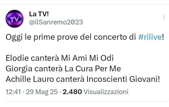 L4ll4_4's tweet photo. @lolliecata41446 @vivereinbilico Domani sera si esibisce per Radio Italia e oggi in teoria dovrebbe avere le prove https://t.co/j9y5lbwi9D