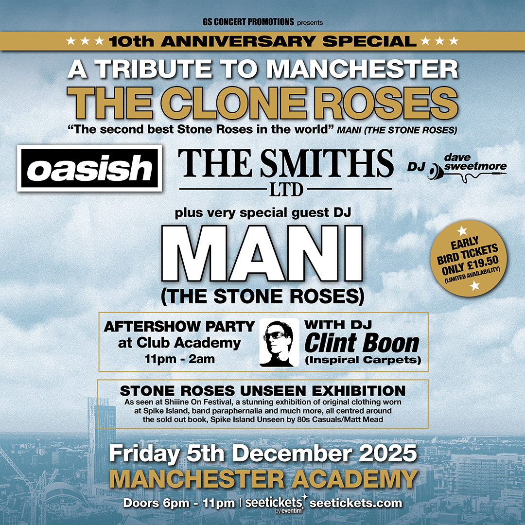 thesmithsltd's tweet image. It's beginning to look a lot like Christmas.
The annual Tribute to Manchester show is back! This year with The Stone Roses' Mani on the decks.
There's also an aftershow party with Clint Boon at Club Academy after the gig.
Tickets seetickets.com/event/a-tribut…