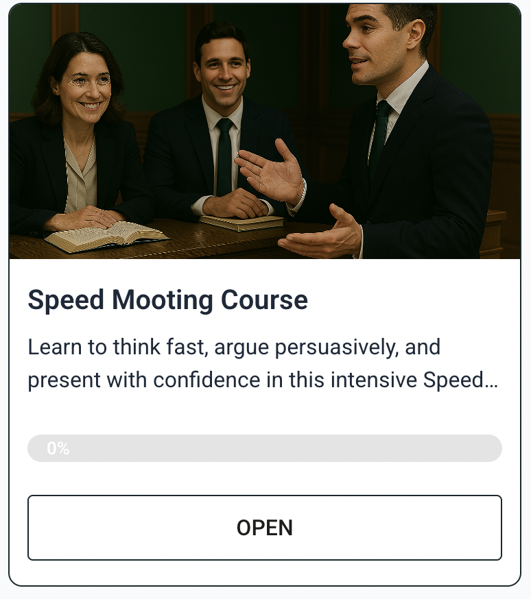 Thinking of mooting or want to sharpen your advocacy skills? 🎤⚖️

Check out the FREE mooting course on the <a href="/SpeedMooting/">Speed Mooting</a> Community Hub!

📚 Learn:

Why mooting matters

How to prepare

Tips for presenting submissions

hub.speedmooting.com 👇
#Mooting #LawStudent #Advocacy