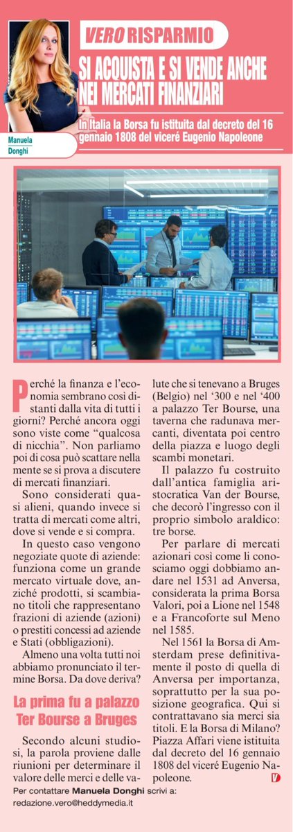 📊 Mercati finanziari, Borse: nulla di complicato se si raccontano attraverso storie e aneddoti 😃

📰 La mia rubrica di educazione finanziaria VERO RISPARMIO sul settimanale VERO in ucita oggi in edicola!

☎️ <a href="/francesca_caon/">Francesca Caon</a>
manueladonghi.com 

#educazionefinanziaria