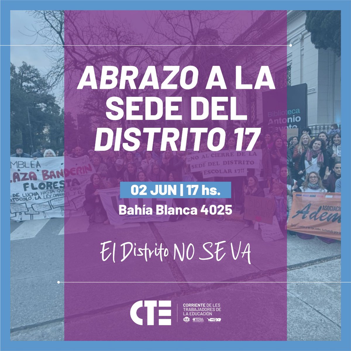 Volvemos a abrazar a la Sede del Distrito escolar 17, y Biblioteca Pública Antonio Devoto. 

No a la mercantilización de nuestros espacios públicos; los cuidamos entre todos 🖐.