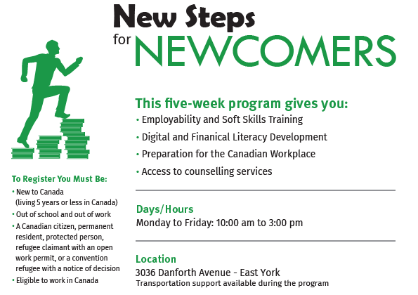 New to Canada? Looking for Work? Join our 5 week FREE "New Steps for Newcomers Program".  Contact Arhama at 647-206-2938 or email Arhama.Rafaqat@tngcs.org 
#JobHouse #tngcommunityTO #EmploymentOntarioToronto