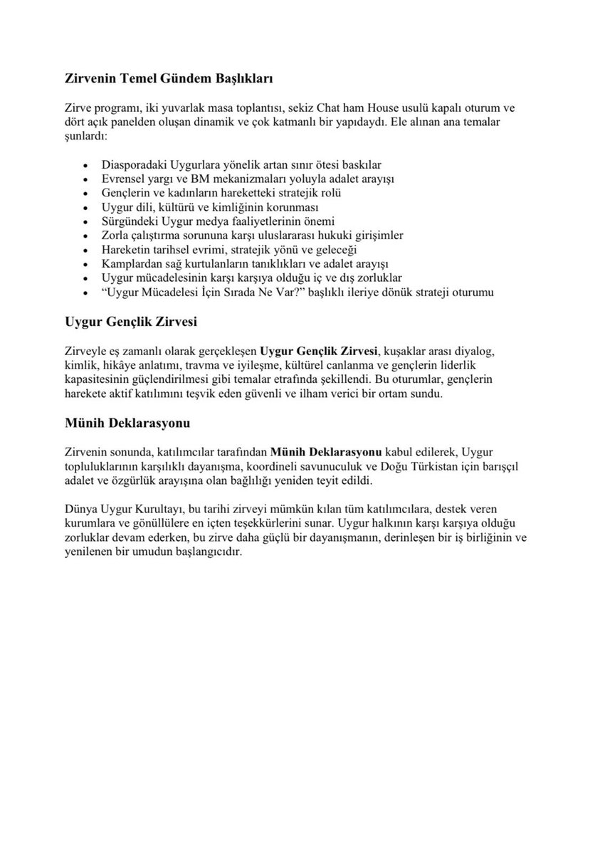 3. Doğu Türkistan Ulusal Zirvesi(Milli Keneşi) ve Uygur Gençler Zirvesi Basın Bildirisi: