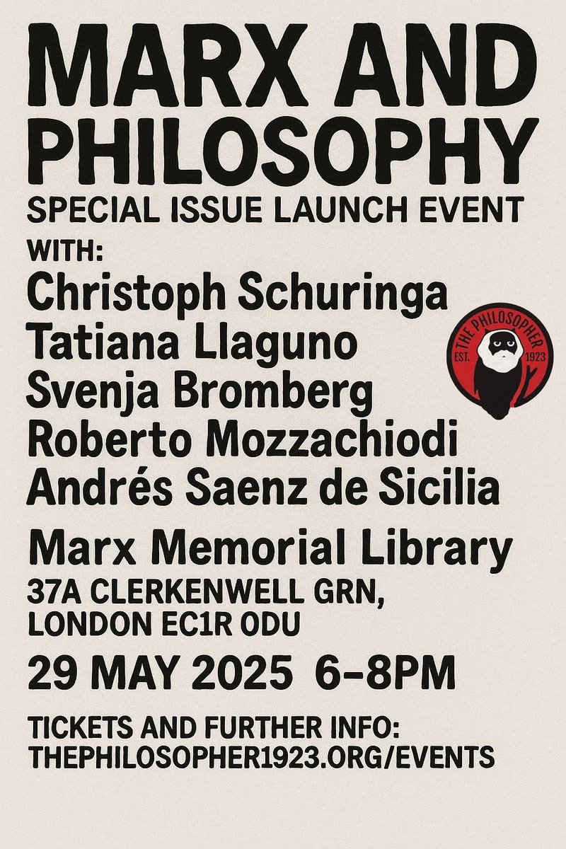 TONIGHT: Thurs. May 29 - 6-8pm UK
Help us celebrate the launch of our new edition of "The Philosopher" with an excellent panel discussion!
#Philosophy  

Details and tickets here, from £5.00 for students/unwaged to £18.00 including a copy of the new issue: tickettailor.com/events/thephil…