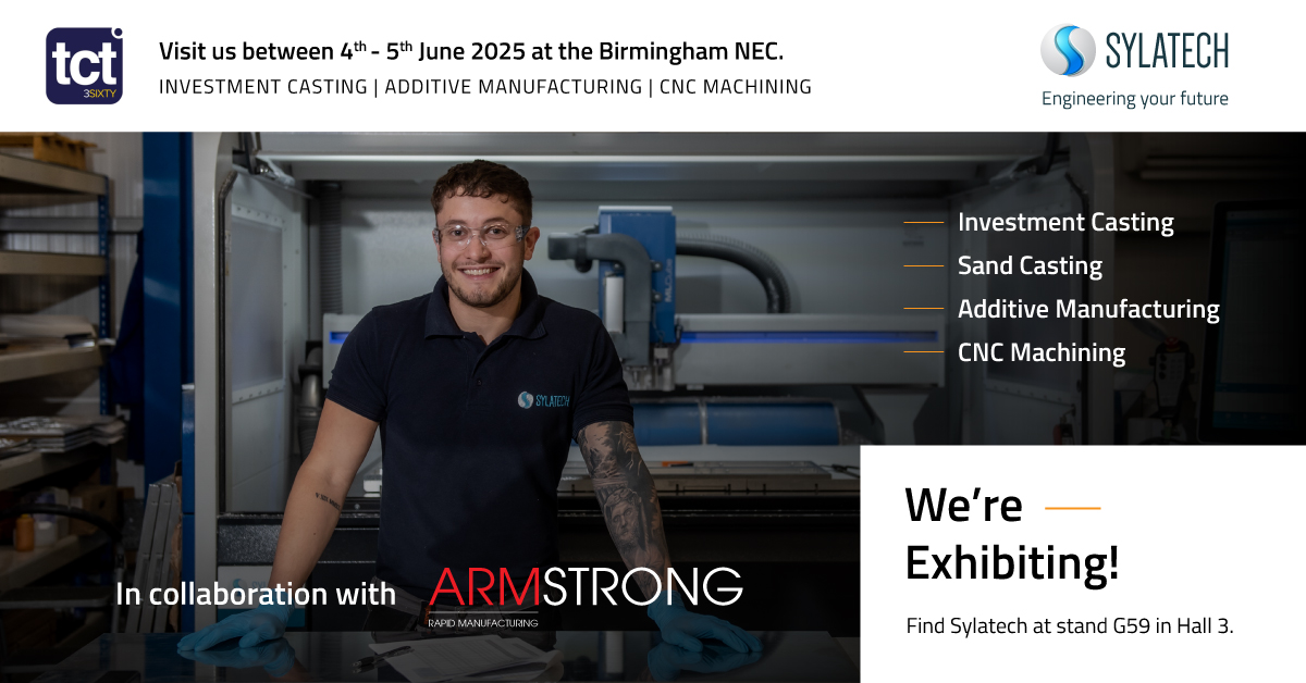 We are excited to be attending TCT 3Sixty next week and will be joining Armstrong Rapid Manufacturing on stand G59. We will be showcasing how our investment casting process integrates with additive manufacturing, to create a unique hybrid approach to the production of complex
