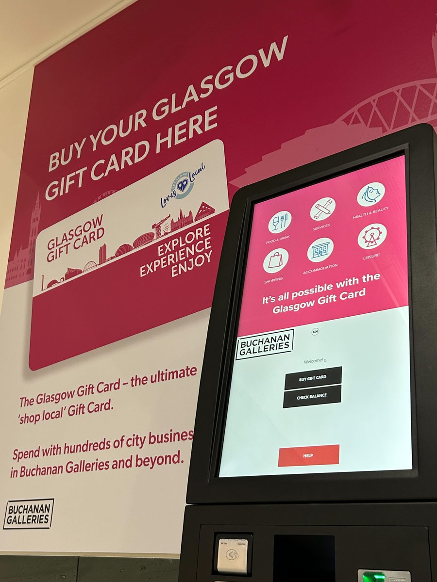 BusinessGlasgow's tweet image. 🎁 You can now buy the Glasgow Gift Card in person at Buchanan Galleries!
Pick one up at the new self-service kiosk—part of the Scotland Loves Local initiative supporting 1,200+ local businesses.
Open during centre hours. 📍
👉 More info: ow.ly/5K4c50W0NrU.