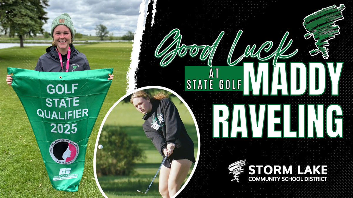Good luck to Storm Lake’s own Maddy Raveling as she competes at the State Golf Meet this Thursday and Friday at Saddleback Ridge Golf Course in Solon! We are so proud of you, Maddy! ⛳️ #AmericasSchool