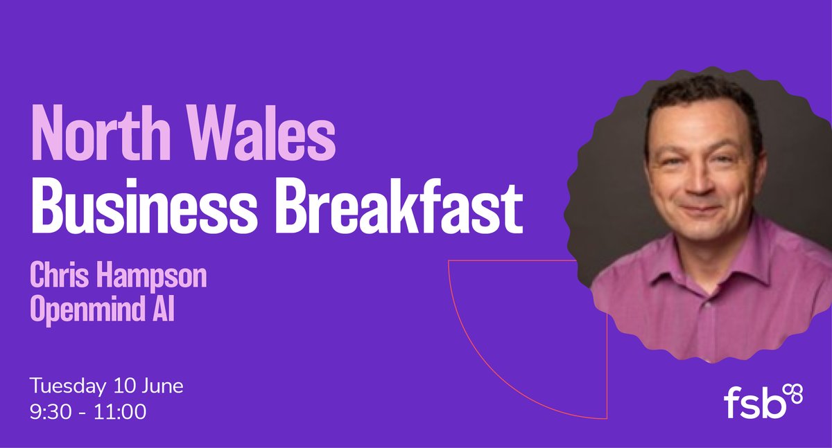 🌟 June is buzzing with opportunities for North Wales businesses!

Join us for the next #NorthWalesBusinessBreakfast - network, collaborate &amp; connect &amp; hear from Chris Hampson, Openmind AI☕

Book today! 🔗 go.fsb.org.uk/4jWqq2t

📅 10 June | 🕤 9.30-11am | Bangor

#Networking